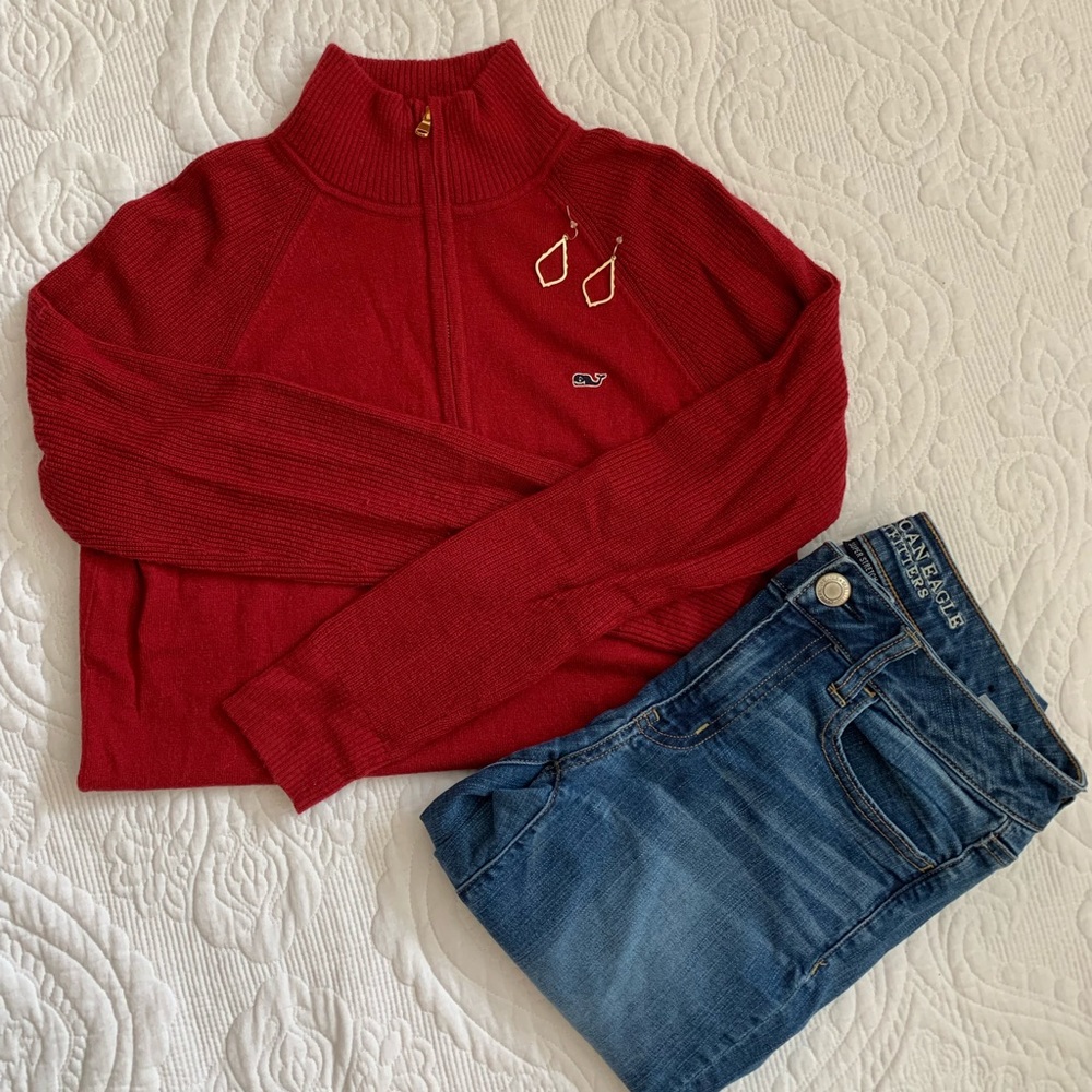 Vineyard Vines Quarter Zip Sweater, DarkRed, Small